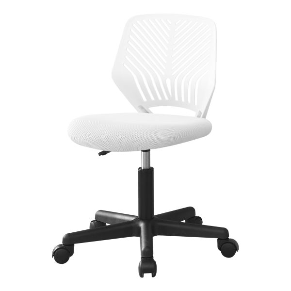 Office Chair， Adjustable Height， Swivel， Ergonomic， Computer Desk， Work， Juvenile， White Mesh， Black Metal， Contemporary， Modern