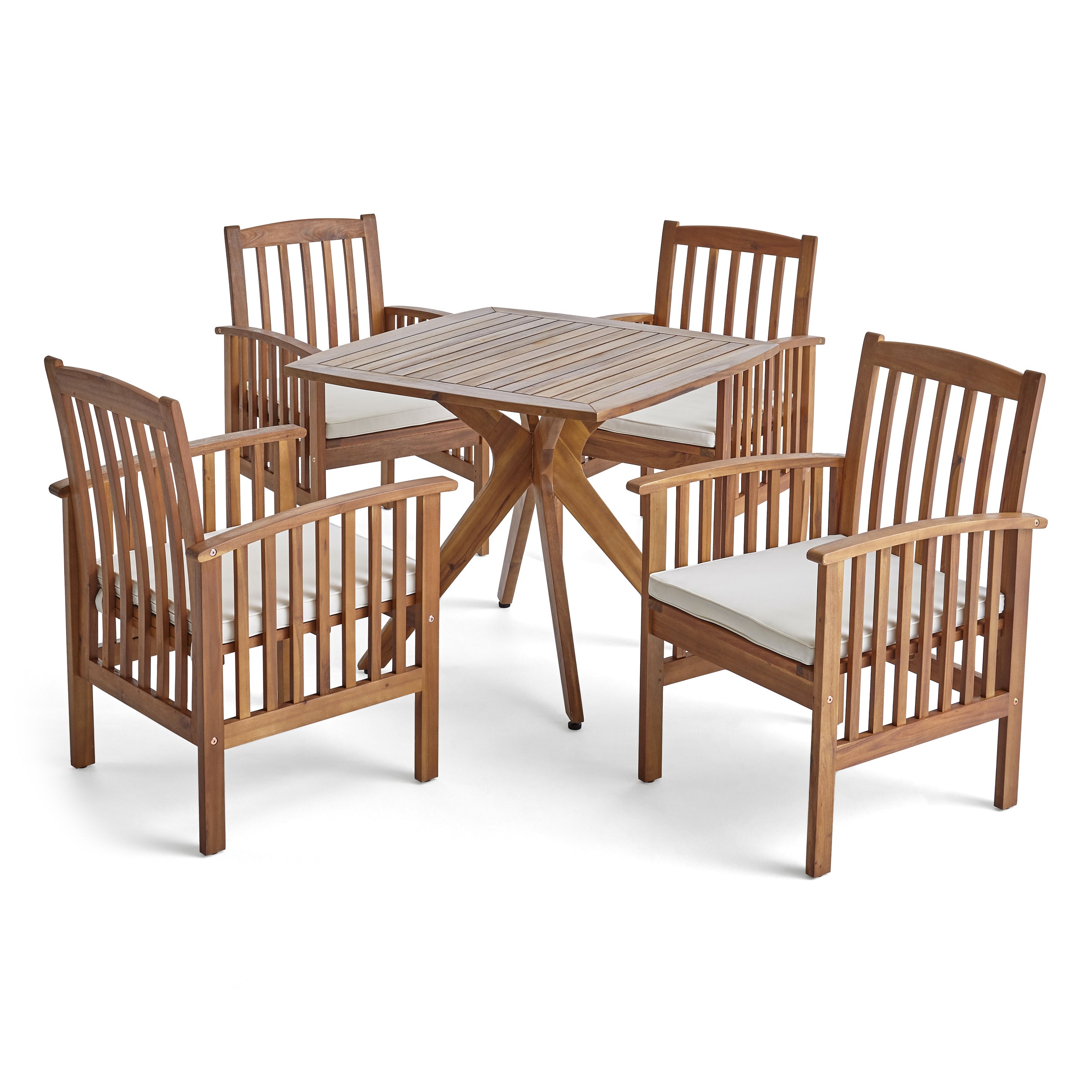 Phoenix Outdoor Acacia 4-Seater Dining Set with Cushions and 36