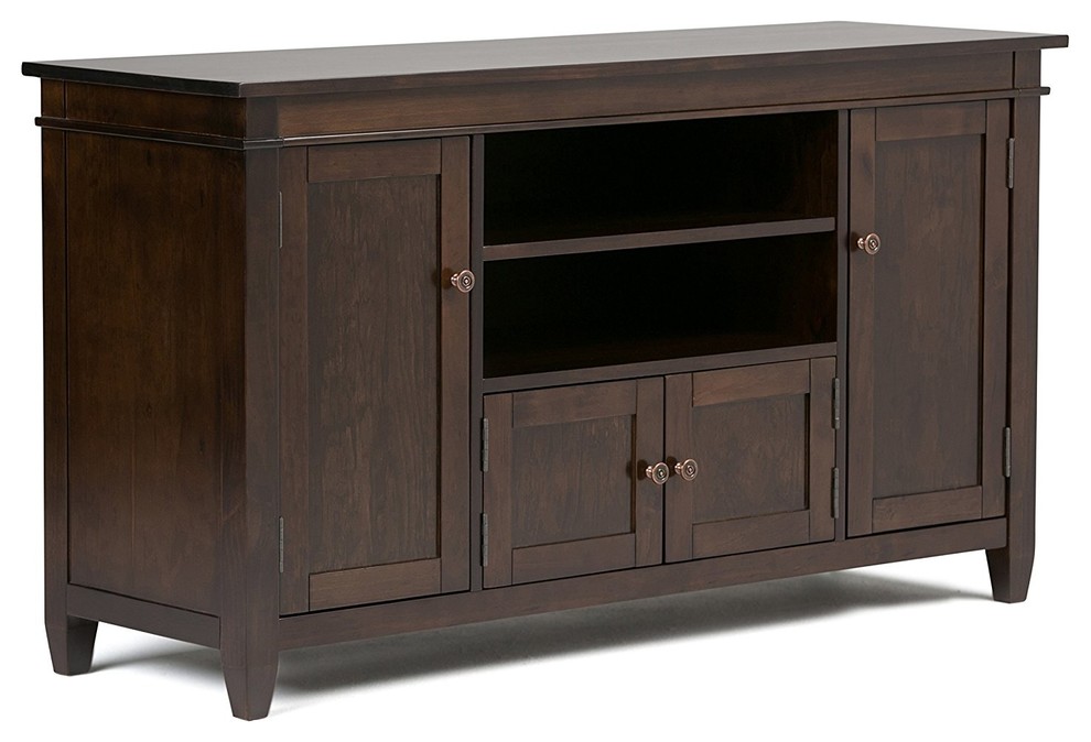 Contemporary TV Stand  Pine Wood Construction and Molded Top  Dark Tobacco Brown   Transitional   Entertainment Centers And Tv Stands   by Decor Love  Houzz