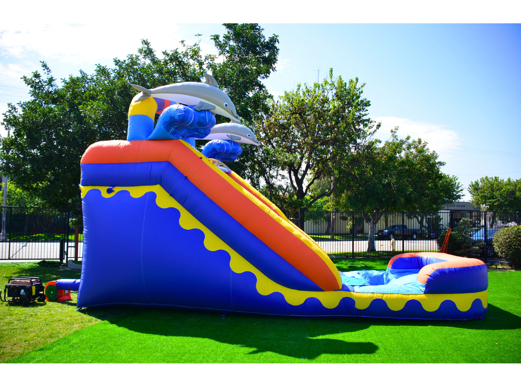 JumpOrange 14’ Dolphin Splash Tall Water Slide Inflatable with Splash Pool, Kids and Adults, Commercial Grade