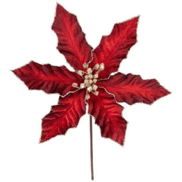 Glittered Burgundy Velvet Poinsettia Floral Christmas Pick Spray