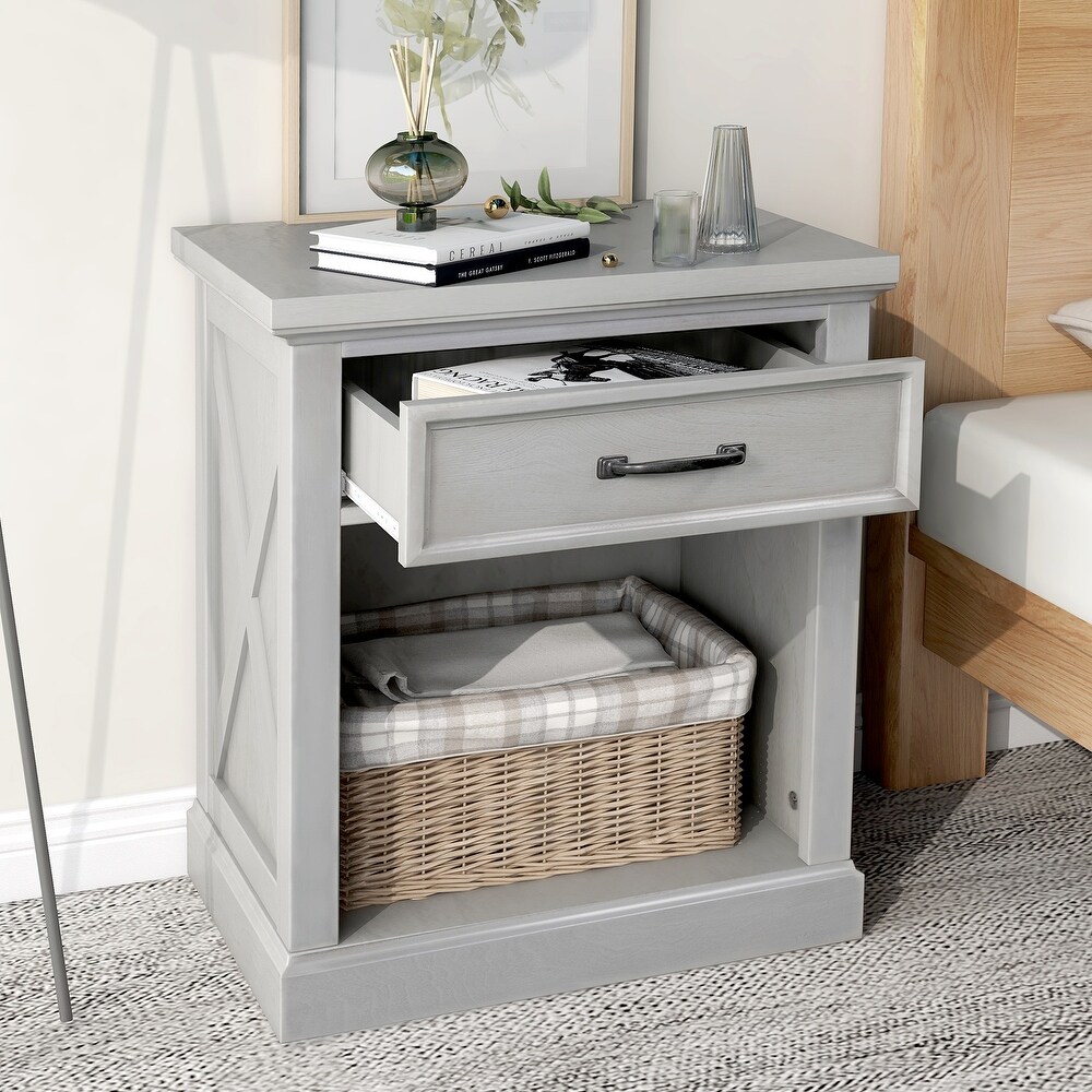 Modern Wooden Nightstand with Drawers Storage for Living Room/Bedroom