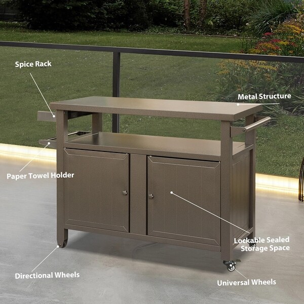 Metal Grill Carts Outdoor Storage Cabinet with Wheels