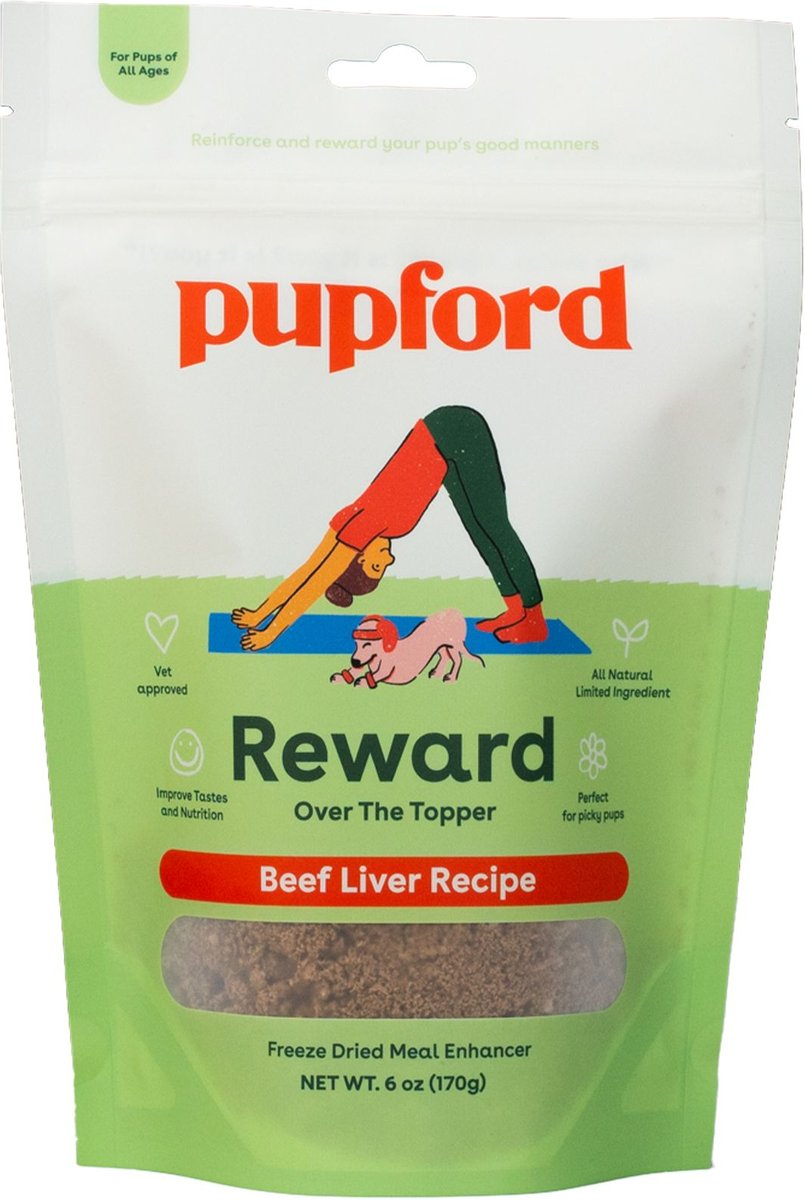 Pupford Over the Topper Beef Liver Freeze-Dried Dog Food Topper， 6-oz bag