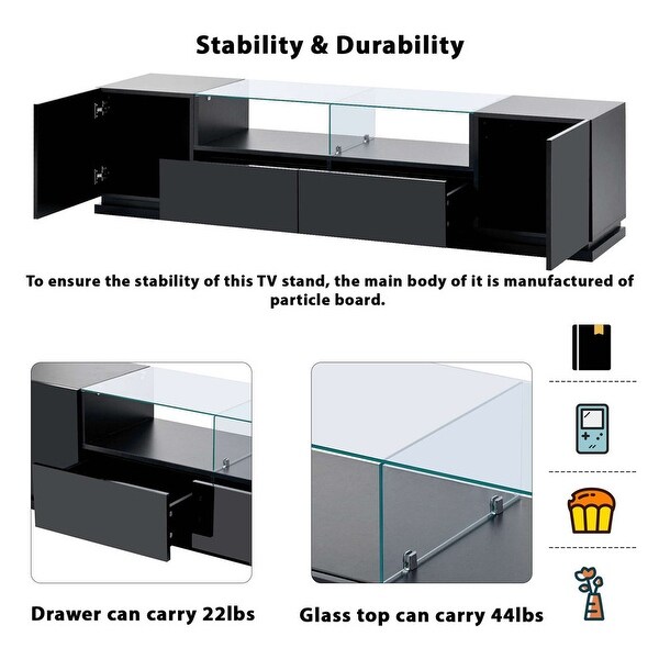 Modern High Gloss TV Stand with Tempered Glass