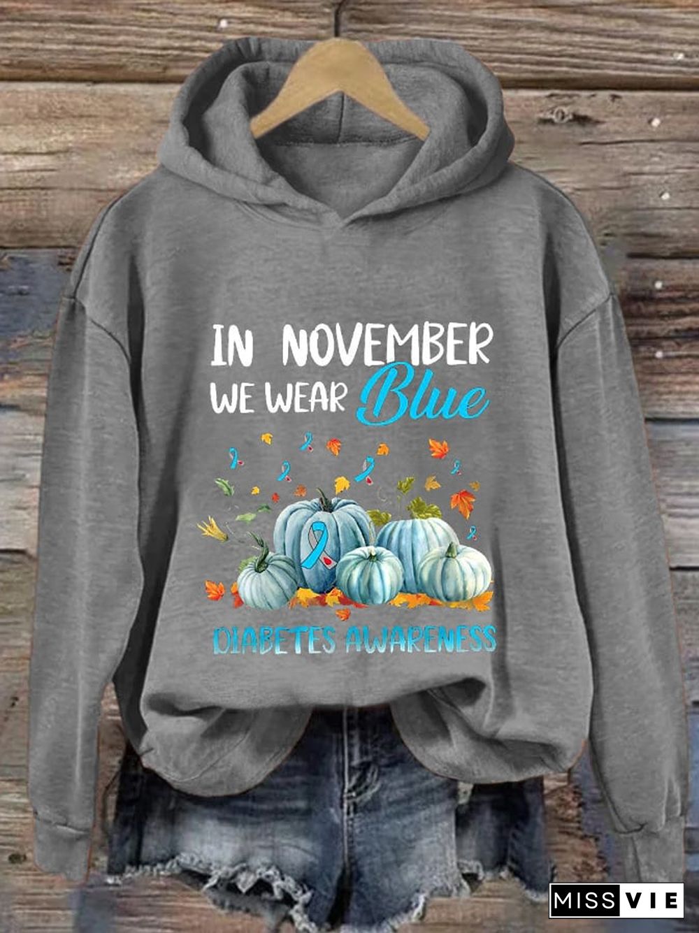 Women's Diabetes Awareness In November We Wear Blue Printd Hoodie