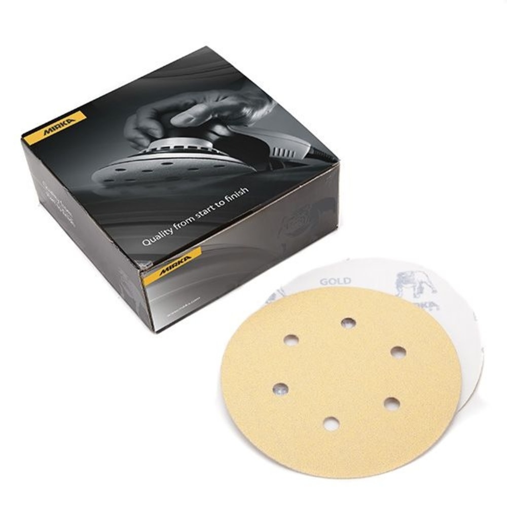 6 Gold 6-Hole 120 Grit Dustless Hook and Loop Sanding Vacuum Disc P120， Pack of 50