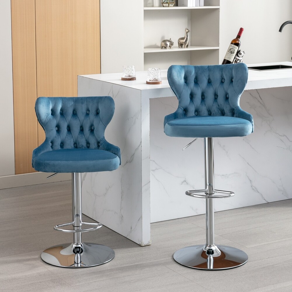 Modern Upholstered Chrome base Bar Stools Swivel Barstools Adjusatble Seat Height