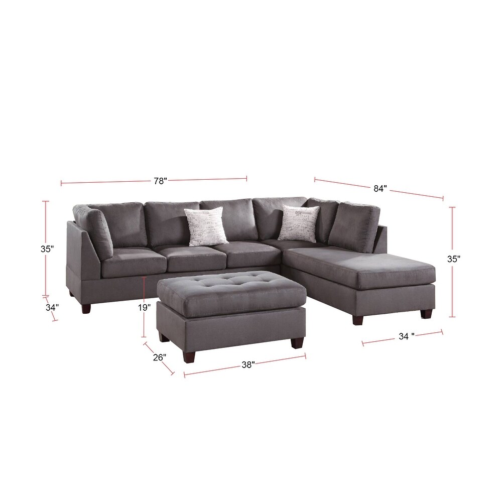 3 Piece Microfiber Sectional Sofa Set