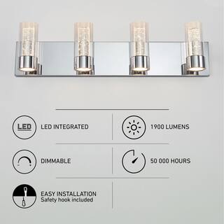 Artika Essence 27 in. 4-Light Integrated LED Chrome Modern Vanity Light Bar Wall Fixture for Bathroom Mirror with Bubble Finish VAN4RA-HD2CR