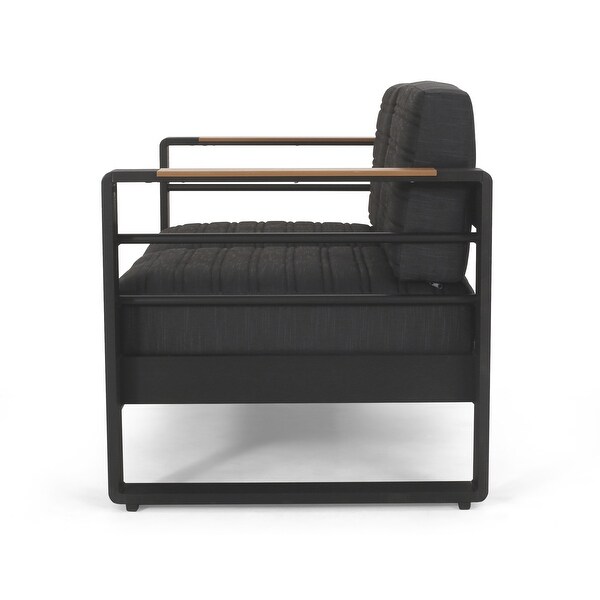 Giovanna Outdoor Black Aluminum Loveseat with Charcoal Cushions by Christopher Knight Home