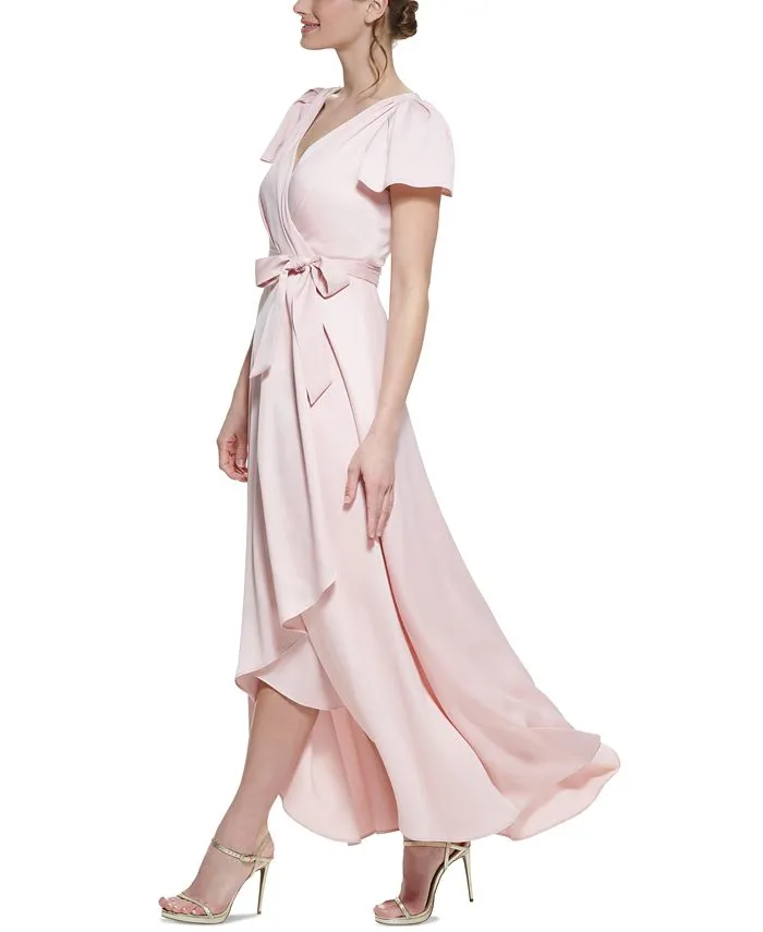 Women's Crepe-Back Satin Flutter-Sleeve Dress