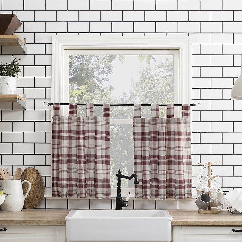 No. 918 Blair Farmhouse Plaid Semi-Sheer Tab Top Kitchen Curtain Valance and Tier Set