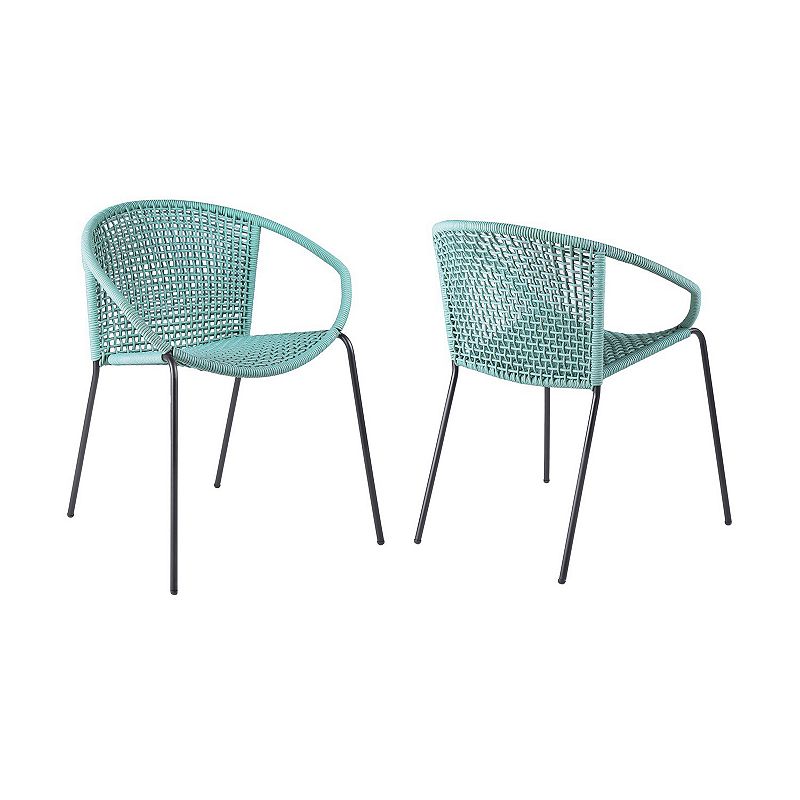 Dining Chair with Interwoven Geometric Seat and Back， Set of 2， Blue