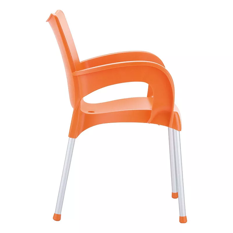 33.25 Orange and Silver Outdoor Patio Dining Arm Chair