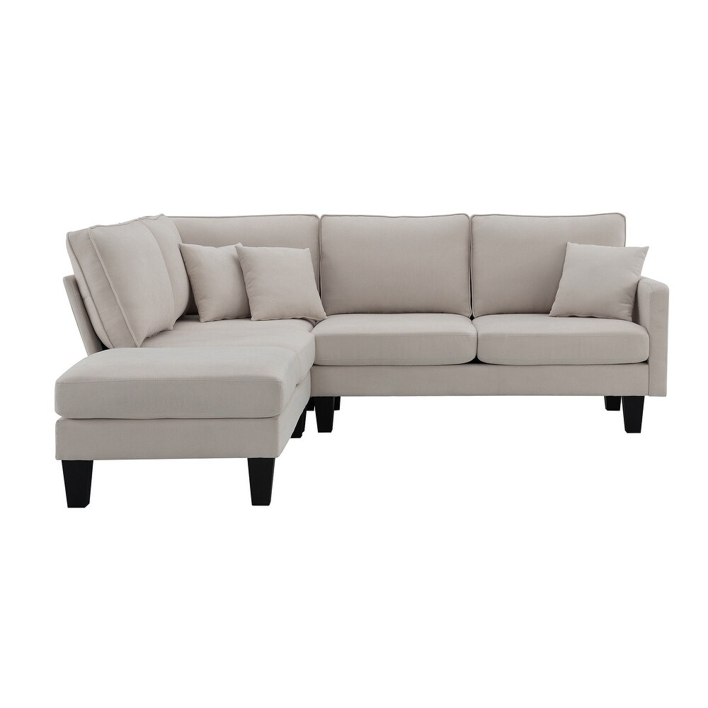 Terrycloth Modern L Shape Sectional Sofa  5 Seat Practical Couch Set with Chaise Lounge and 3 Pillows for Living Room