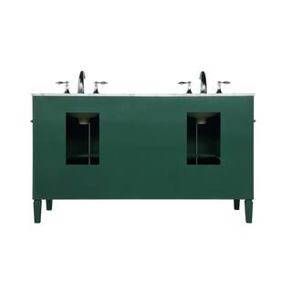 Simply Living 60 in. W x 21.5 in. D x 35 in. H Bath Vanity in Green with Carrara White Porcelain Top SL37680DGN