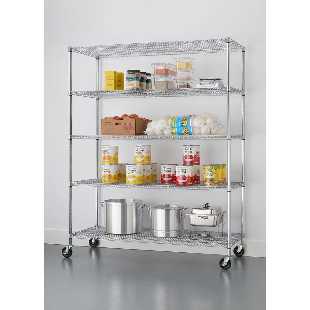 TRINITY 10-Pack Chrome 5-Tier Rolling Heavy Duty Steel Wire Shelving Unit (60 in. W x 77 in. H x 24 in. D) TBTZ-090410