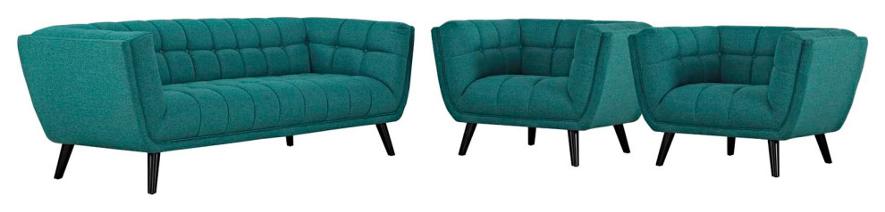 Bestow 3 Piece Upholstered Fabric Sofa and Armchair Set   Midcentury   Living Room Furniture Sets   by Kolibri Decor  Houzz