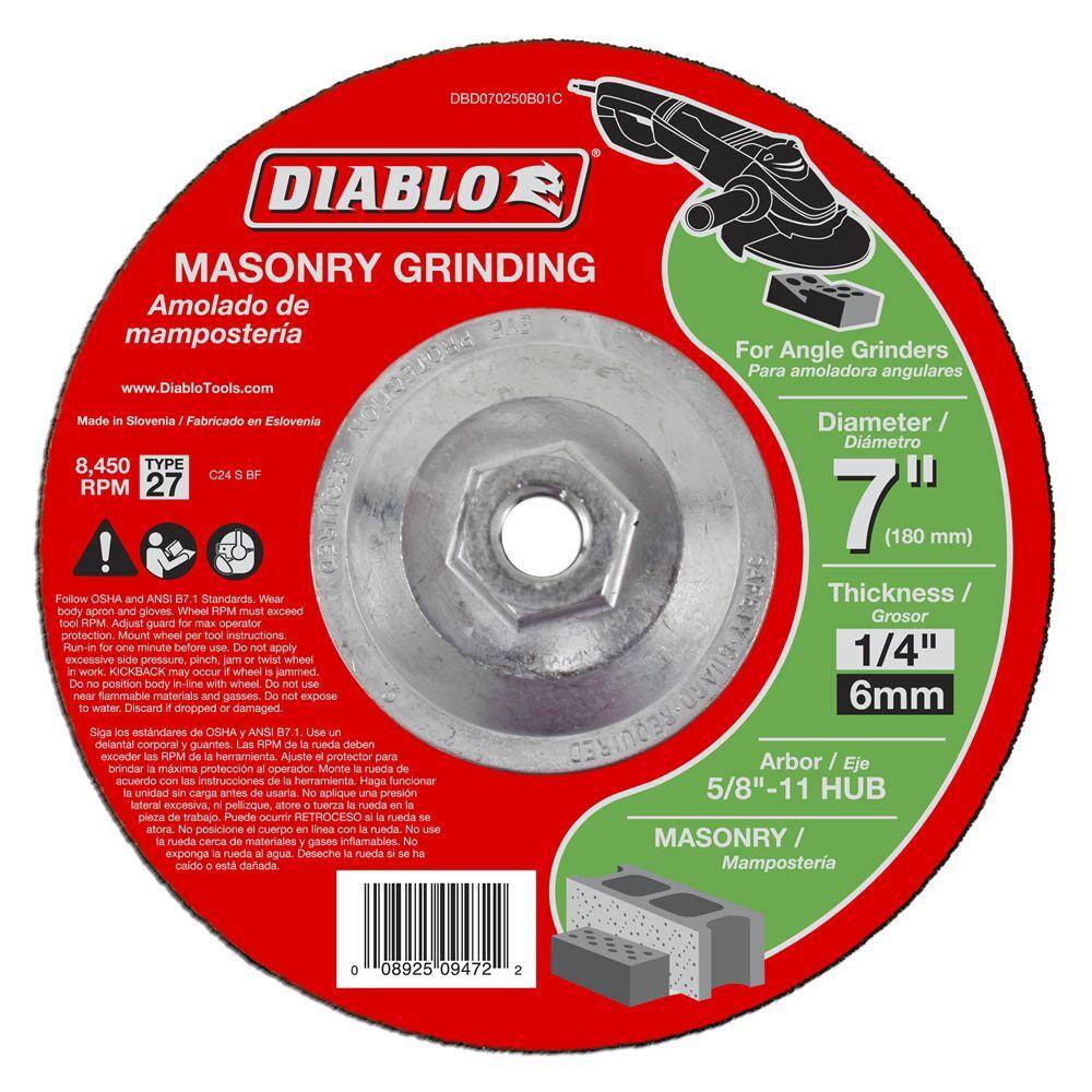 DIABLO 7 in. x 14 in. x 58-11 in. Masonry Grinding Disc with Type 27 Depressed Center HUB (5-Pack) DBD070250B01C005