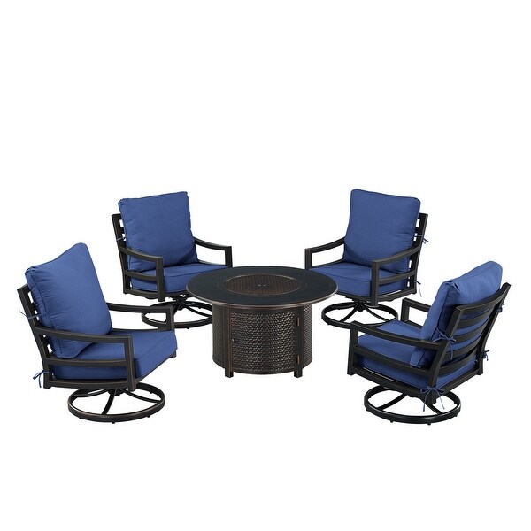 Black Aluminum Fire Table Set with Four Club Chairs