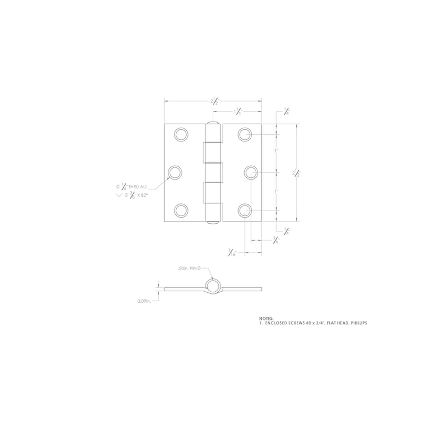 Ace 2-1/2 in. L Zinc-Plated Broad Hinge 2 pk