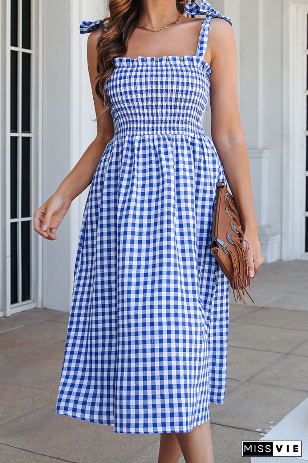 Plaid Print Sleeveless Midi Dress Wholesale