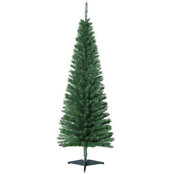 HOMCOM 5' Unlit Artificial Pencil Christmas Tree，Slim Xmas Tree with Foldable Metal Stand