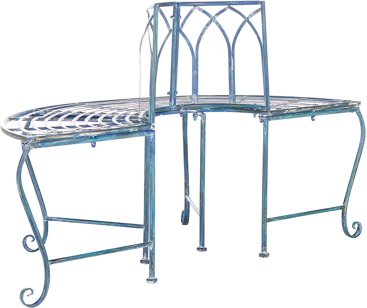 Safavieh Abia Outdoor Wrought Iron Semi Tree Bench - Antique Blue