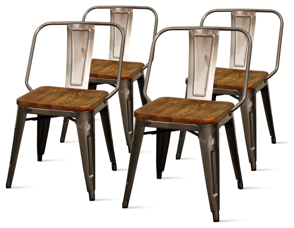 Noma Metal Side Chair Wood Seat  Gunmetal  (Set Of 4)   Industrial   Dining Chairs   by Virgil Stanis Design  Houzz