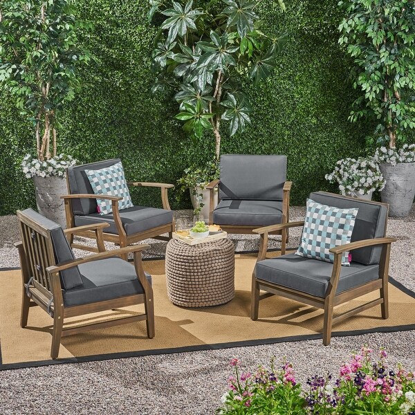 Perla Outdoor Acacia Wood Club Chair with Cushion (Set of 4) by Christopher Knight Home