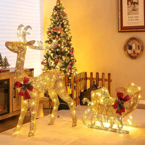 Costway 69342851 Christmas Reindeer Sleigh Decorat...