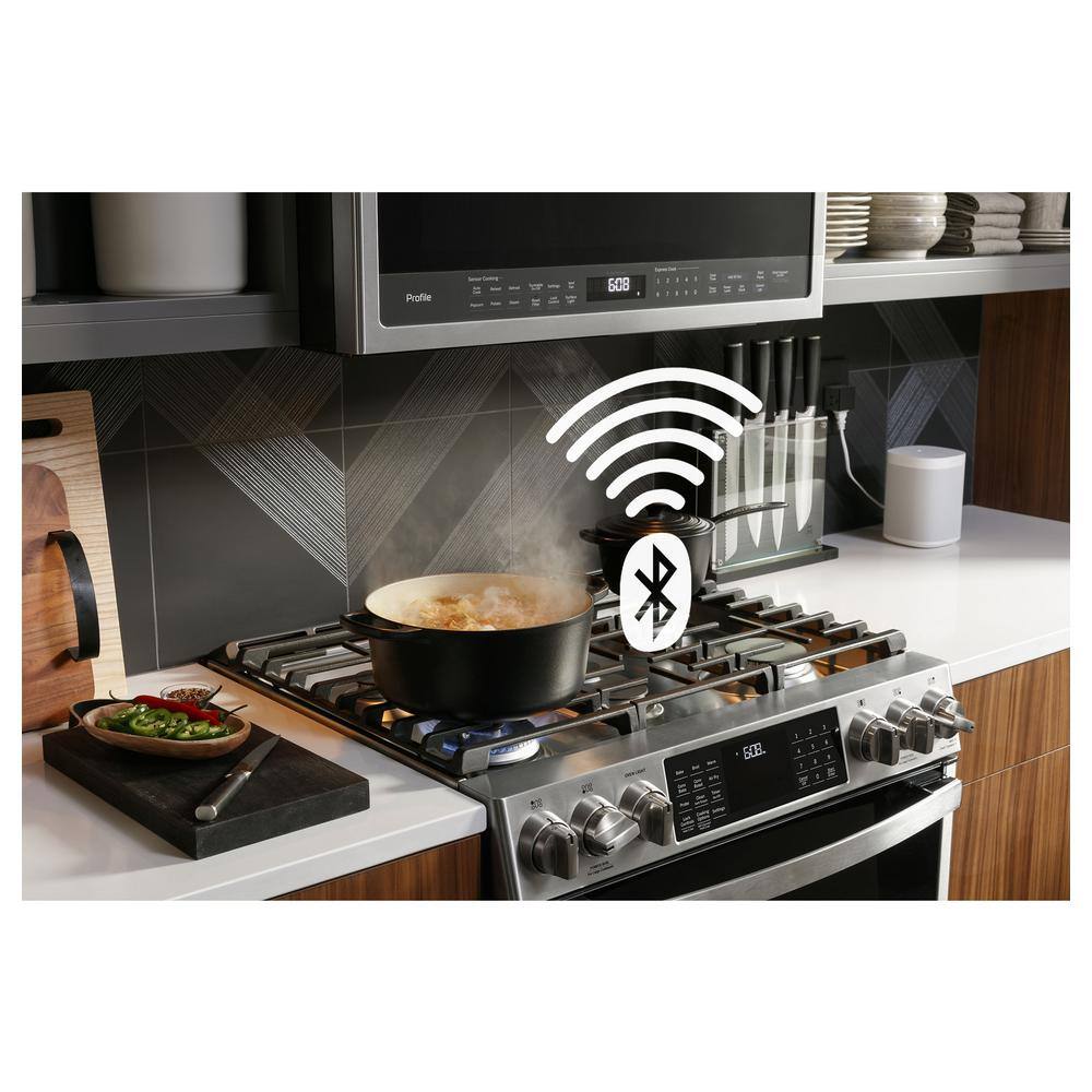 GE Profile 30 in. 6.8 cu. ft. Smart Freestanding Double Oven Gas Range in Fingerprint Resistant Stainless with Air Fry PGB965YPFS