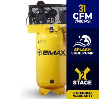 EMAX 80 Gal. 7.5 HP 3-Cylinder 1-Phase Air 175 PSI Electric Air Compressor with Isolator Pads and Auto Drain HEI07V080Y1