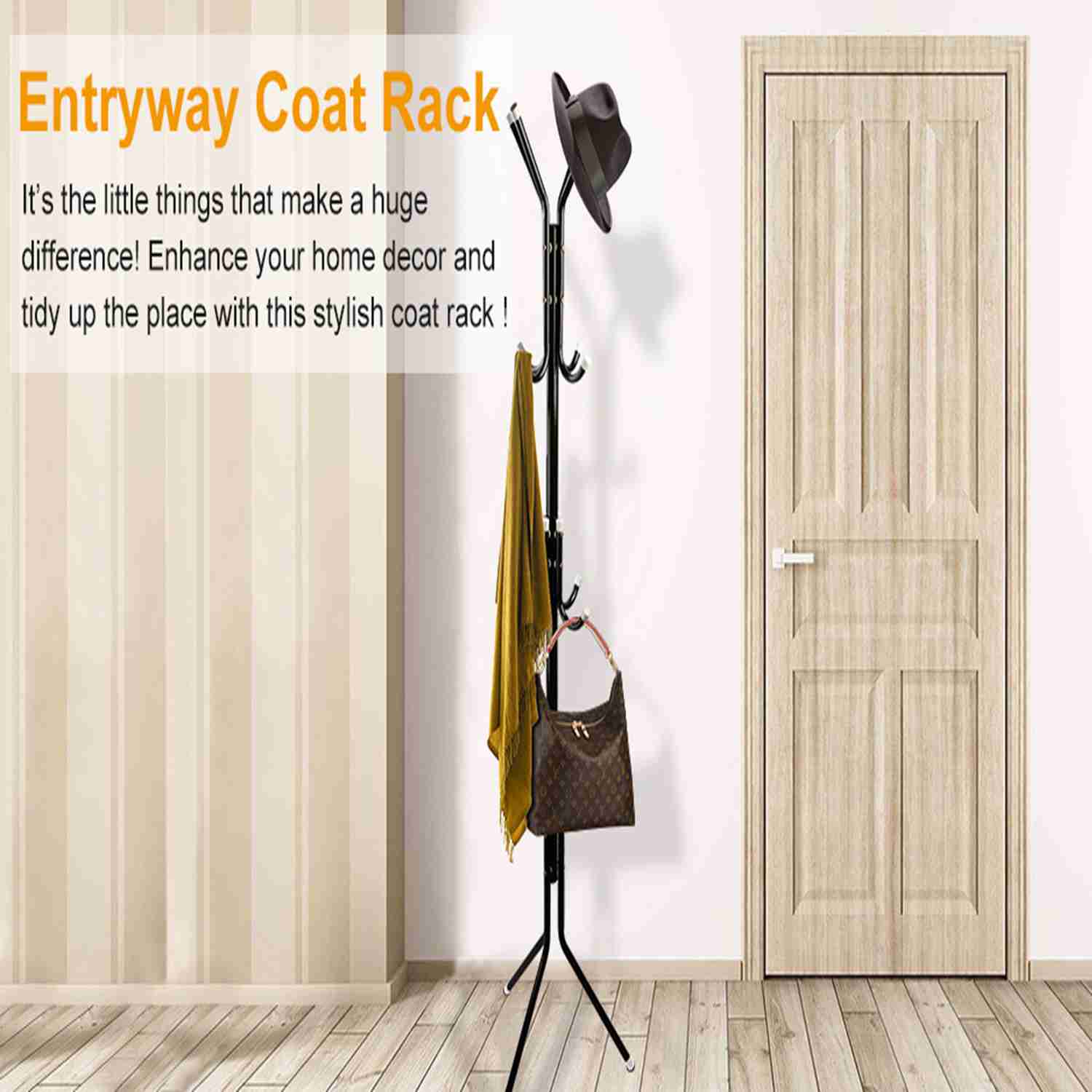 iMountek 3-Tier Standing Metal Coat Rack 12 Hooks Coat Rack Stand Simple Freestanding Coat and Hat Hanger Organizer Rack for Hanging Scarf Bag Jacket Home Entry-way Hat Hanger Organizer Black