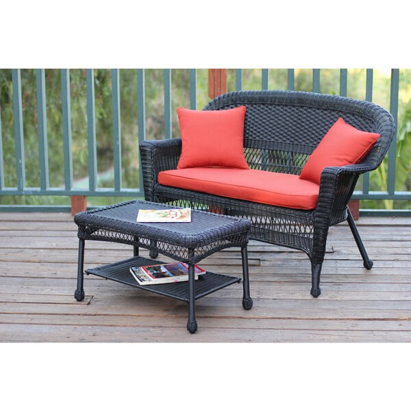 Black Wicker Loveseat and Coffee Table Set