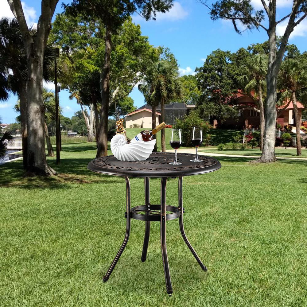 UBesGoo 32" Outdoor Aluminum Bistro Round Table with Umbrella Hole, Bronze