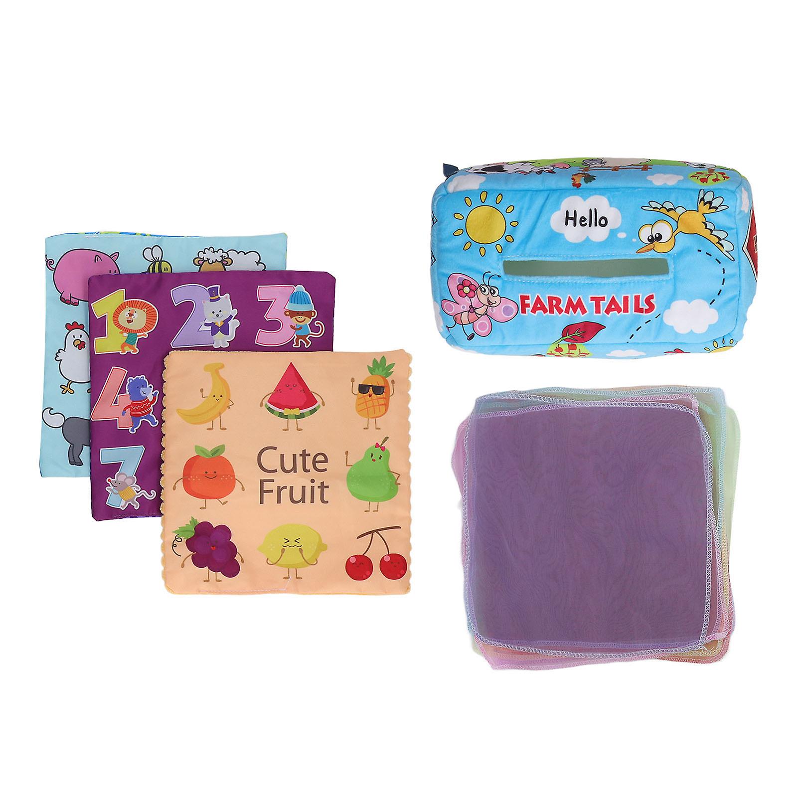 Tissue Box Toy Plush Educational High Contrast Baby Mock Tissue Box Farm Pattern