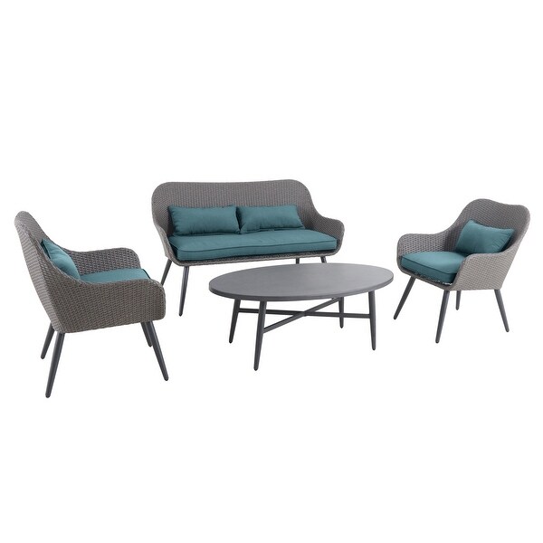 4 Piece Patio Set - Deep Seating Wicker Outdoor - Waikiki Collection - Overstock - 33897386