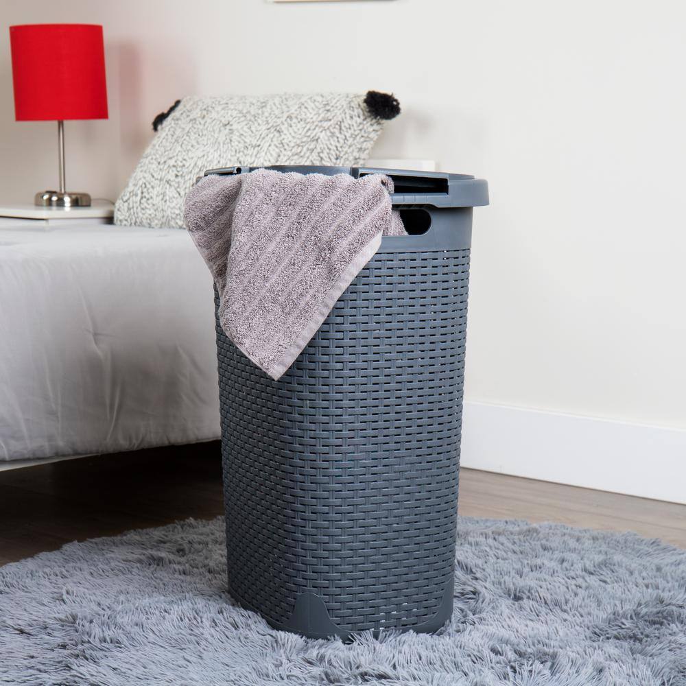 Mind Reader Basket Collection 60 Liter (15kg33lbs) Capacity Laundry Hamper Cut Out Handles Attached Hinged Lid Gray 60HAMP-GRY