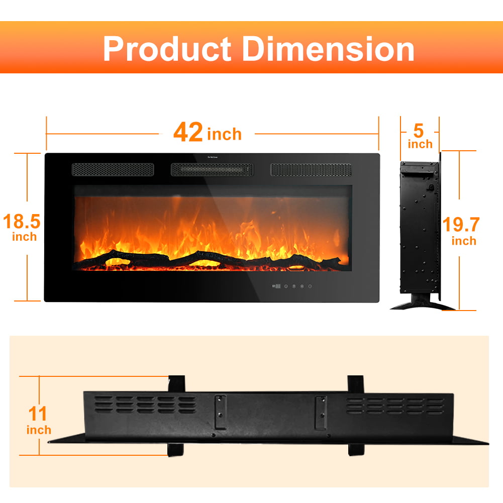 Lifeplus 42" 1500-Watt Freestanding/Wall-Mounted Electric Fireplace Heater, Black