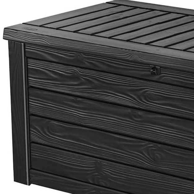 Keter Westwood Outdoor Resin 150 Gallon Deck Storage Box Organizer For Patio Furniture Pool Toys And Yard Tools With Bench Dark Gray 2 Pack