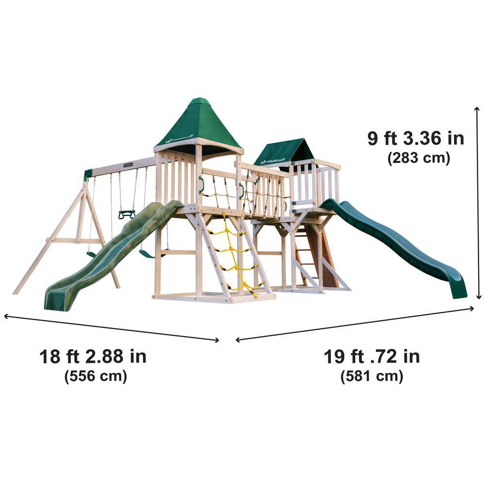 KidKraft Titan Cliffs Wooden Swing SetPlayset with Slides Rope Bridge and 3-Swings F29620EHD