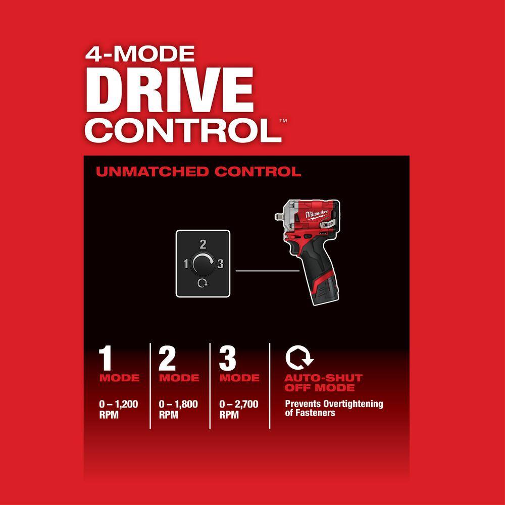 MW M12 FUEL 12V Lithium-Ion Brushless Cordless Stubby 38 in. Impact Wrench Kit with M12 38 in. Ratchet 2554-22-2457-20🎉Limited Time Offer🎉