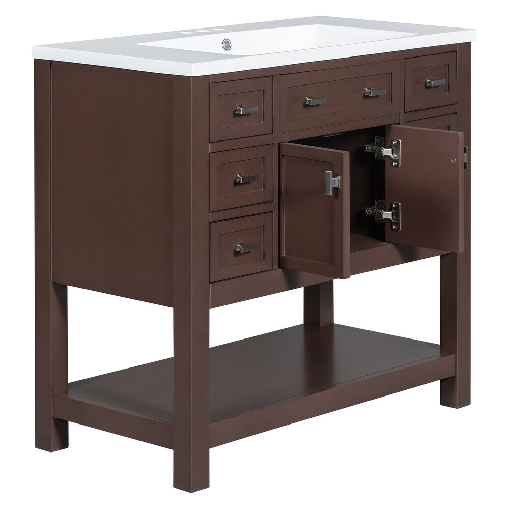 Versatile Storage Vanity Bathroom Sink Counter with 6 Drawers  Brown