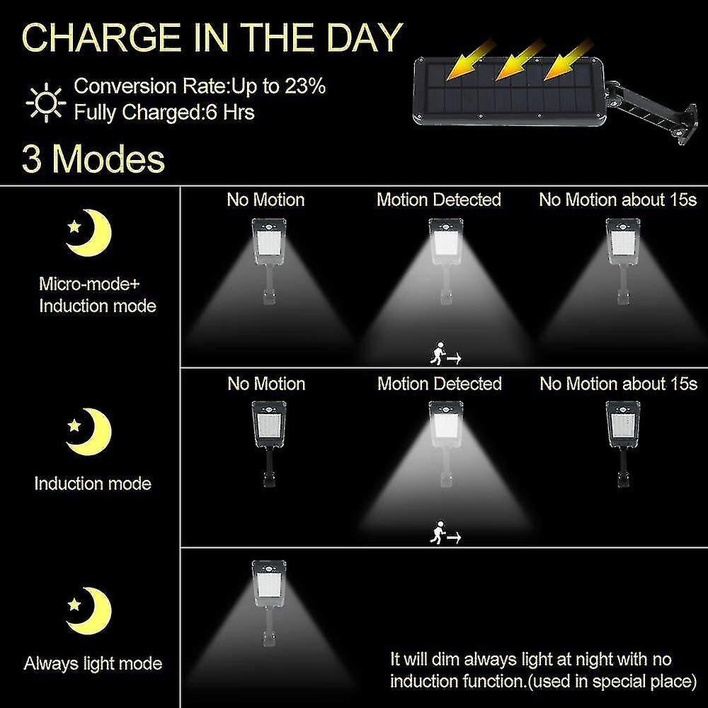 60 Led 6w Solar Ip65 Waterproof Outdoor Light Black，adjustable Stand And Remote Control，3 Modes 180motion Sensing Light