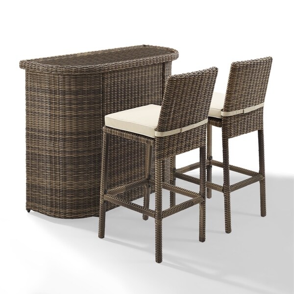 Bradenton Outdoor Brown Wicker 3Piece Bar Set with Sand Cushions