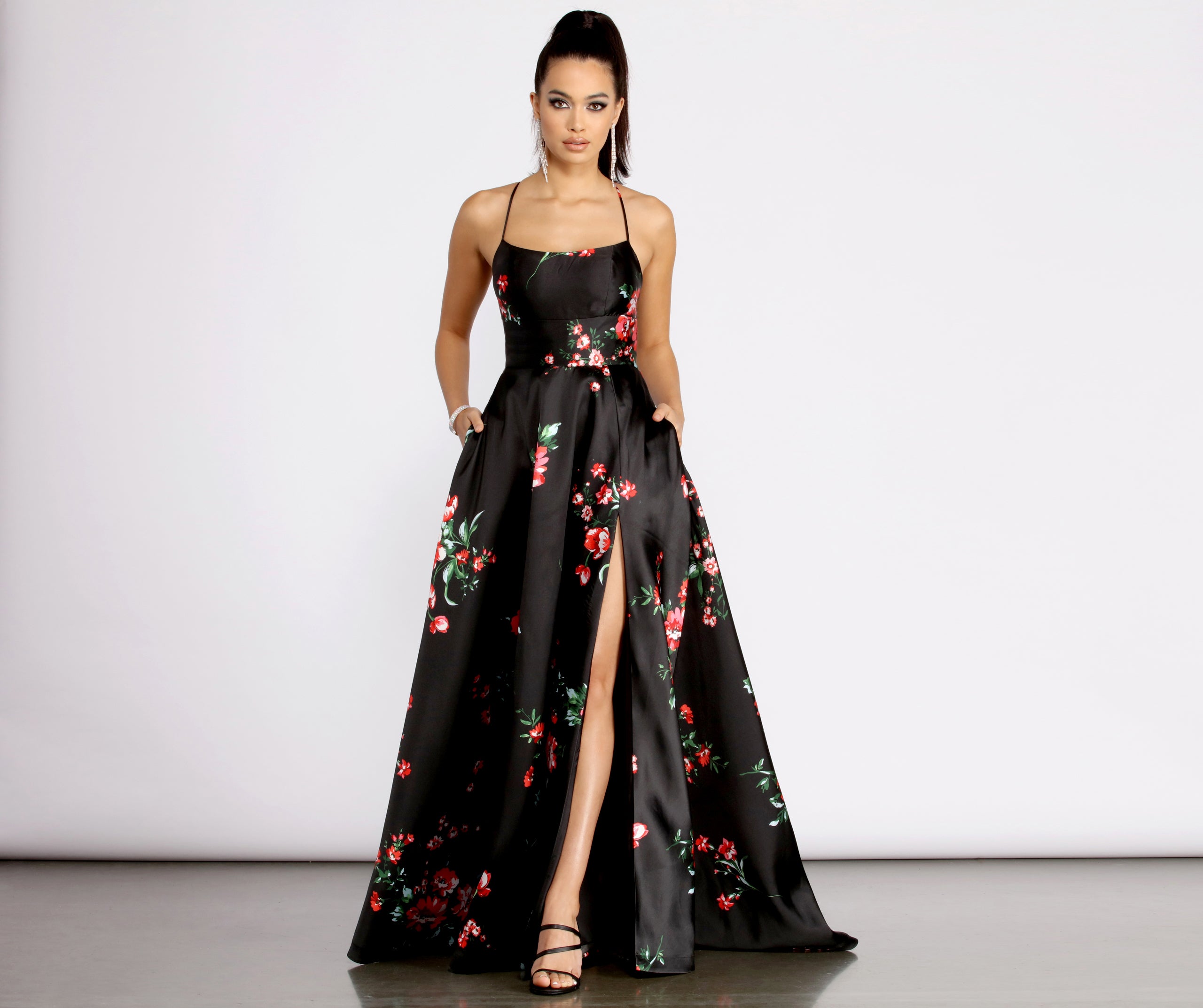 Catia Lace Up Back Floral A-Line Dress