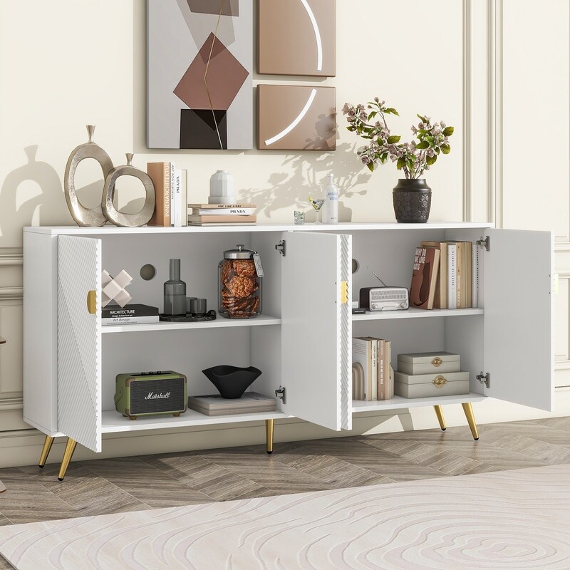 Modern TV Stand with Storage Shelves and 4 Doors  Entertainment Center TV Media Console Sideboard Buffet Cabinet for Living Room