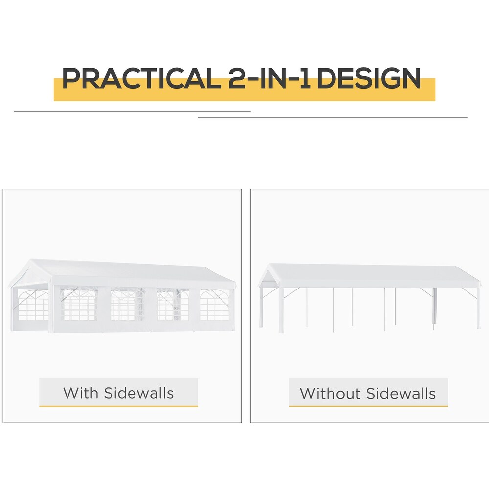 Outsunny 13' x 26' Party Tent   Carport with Removable Sidewalls and Zipper Doors  Heavy Duty Canopy Tent Sun Shade Shelter